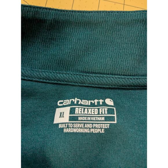 Carhartt 1/4 Zip Relaxed Fit Pullover Kangaroo Pocket Sweater Teal Blue Green XL - Picture 4 of 8
